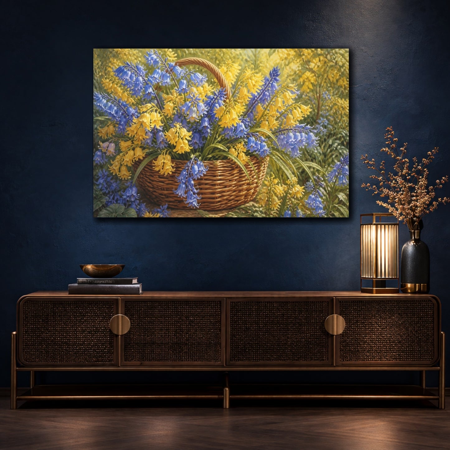 Mockup 4. Bluebell Flowers In Basket shown as canvas print