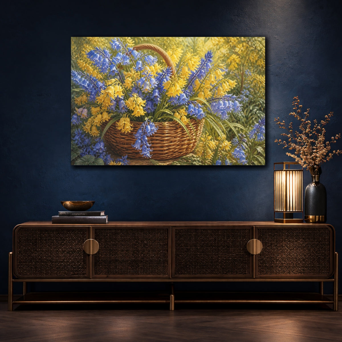 Mockup 4. Bluebell Flowers In Basket shown as canvas print