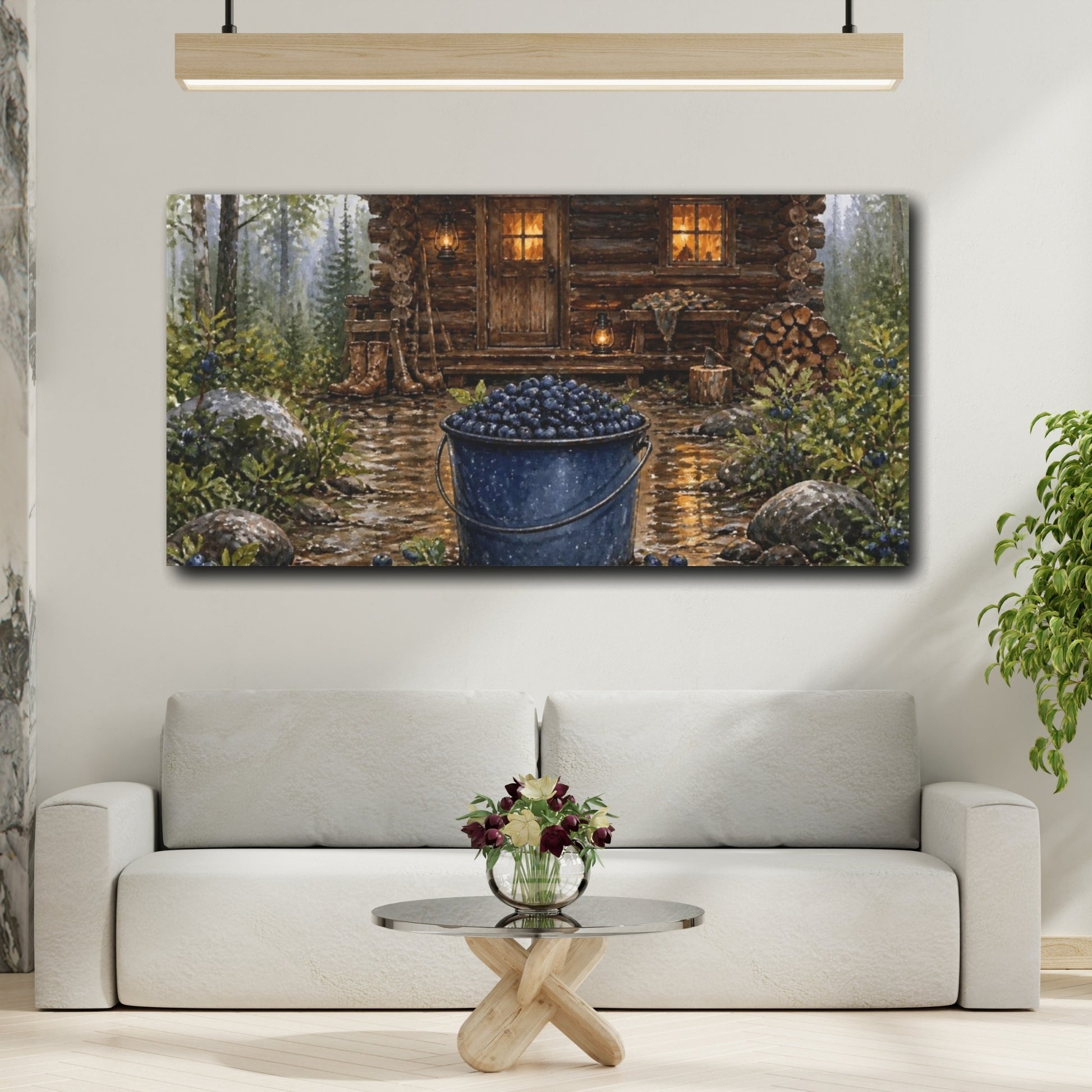 Mockup 2. Blueberry Bucket Cabin shown as canvas print