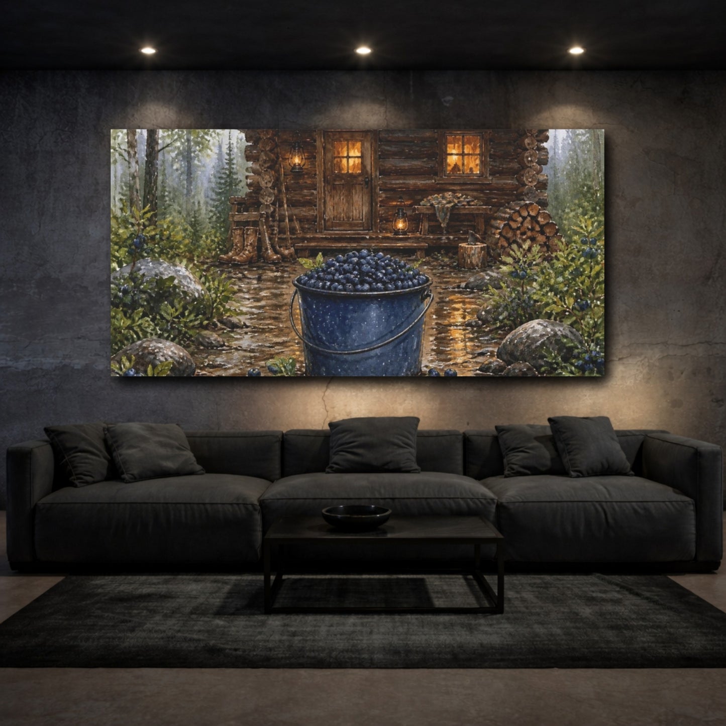Mockup 3. Blueberry Bucket Cabin shown as canvas print
