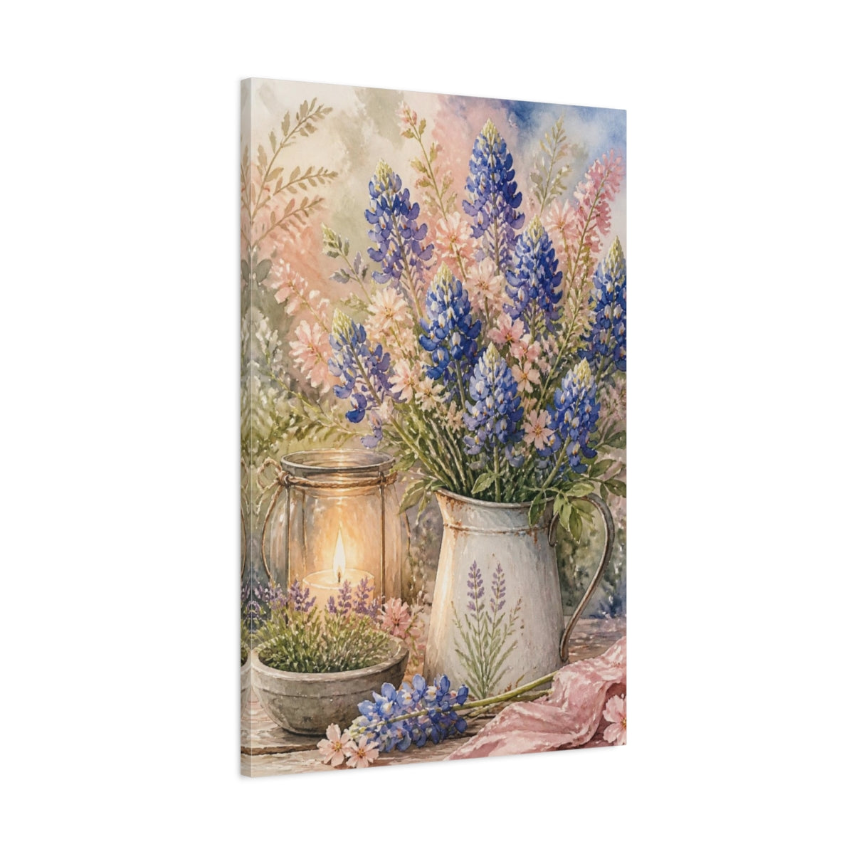 Main Mockup. Bluebonnet Floral Bouquet shown as canvas print