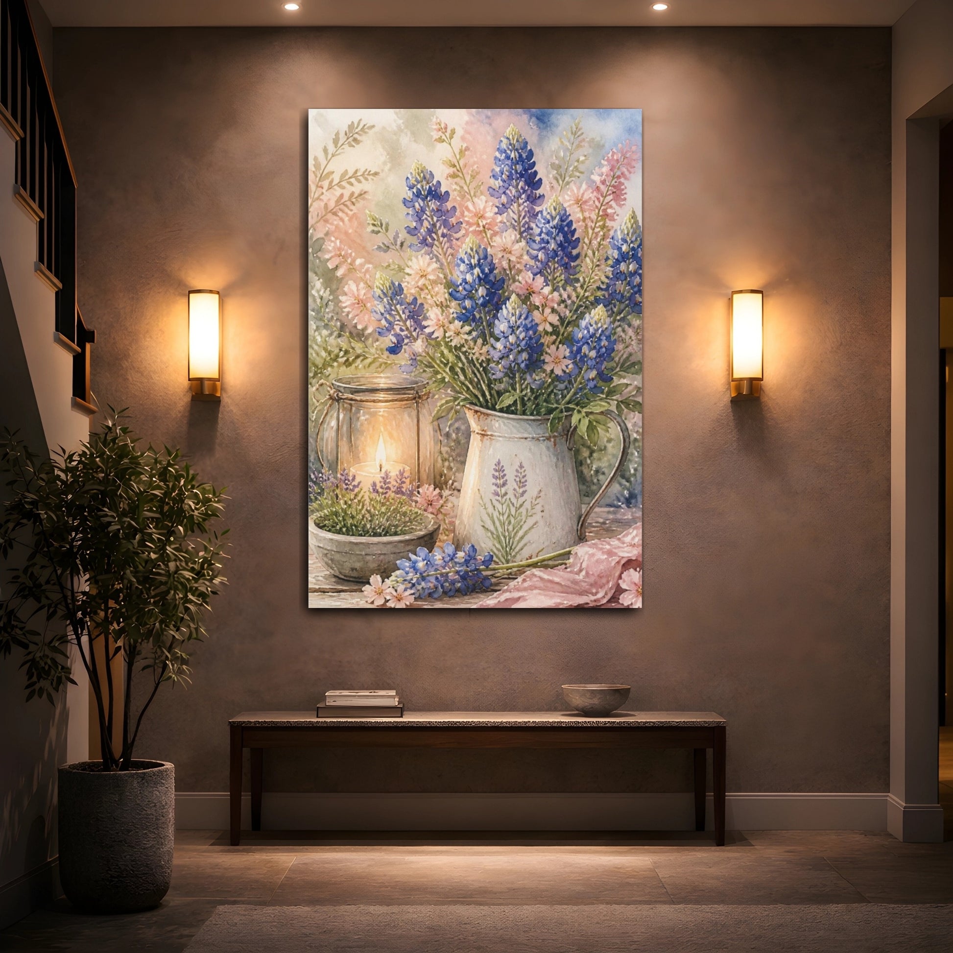 Mockup 2. Bluebonnet Floral Bouquet shown as canvas print