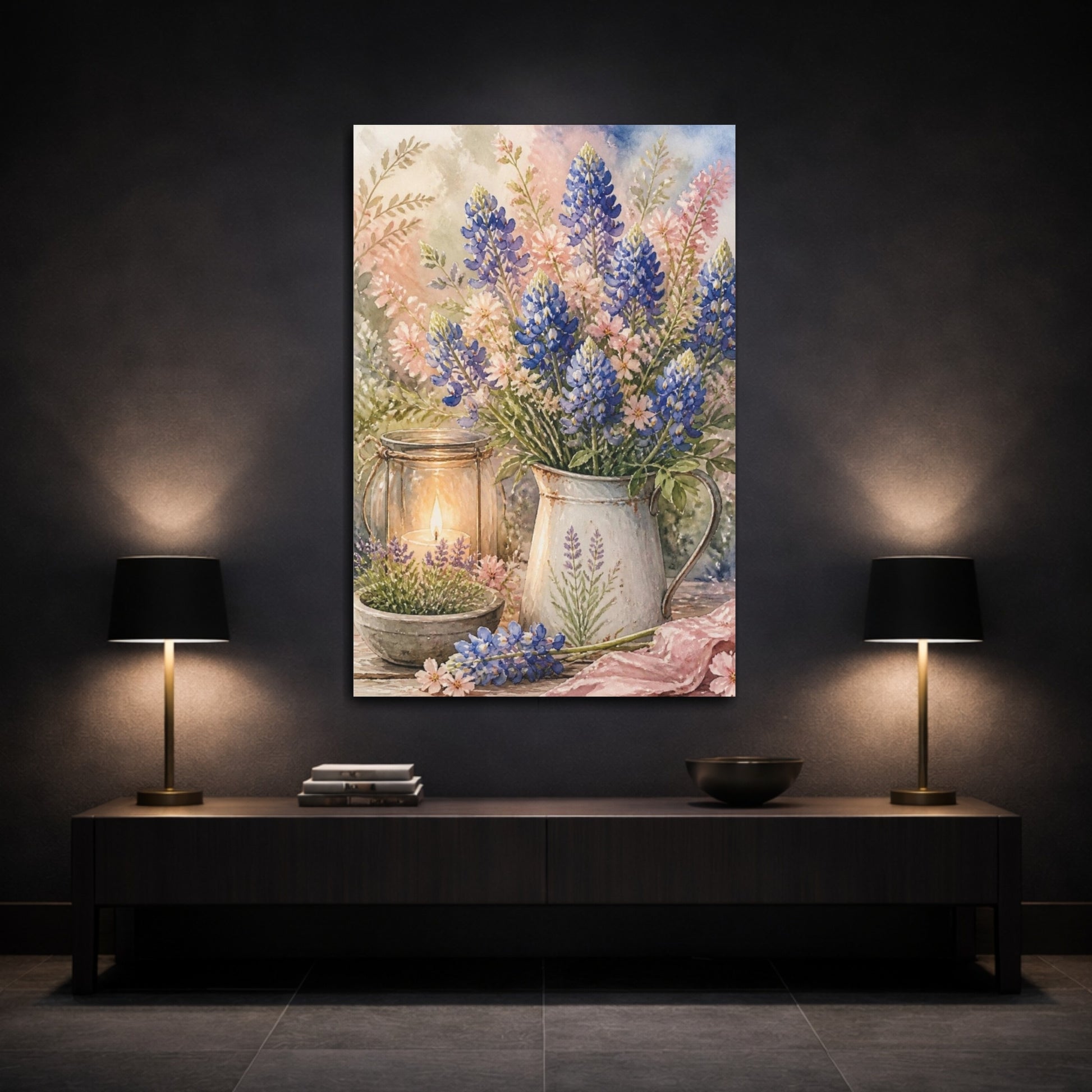 Mockup 3. Bluebonnet Floral Bouquet shown as canvas print