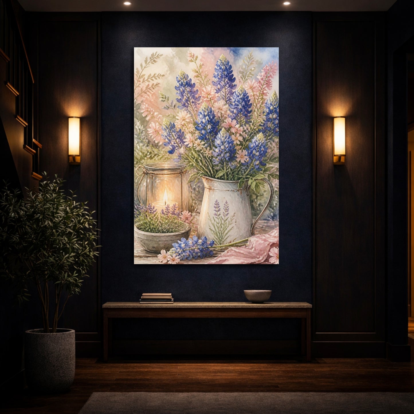 Mockup 4. Bluebonnet Floral Bouquet shown as canvas print