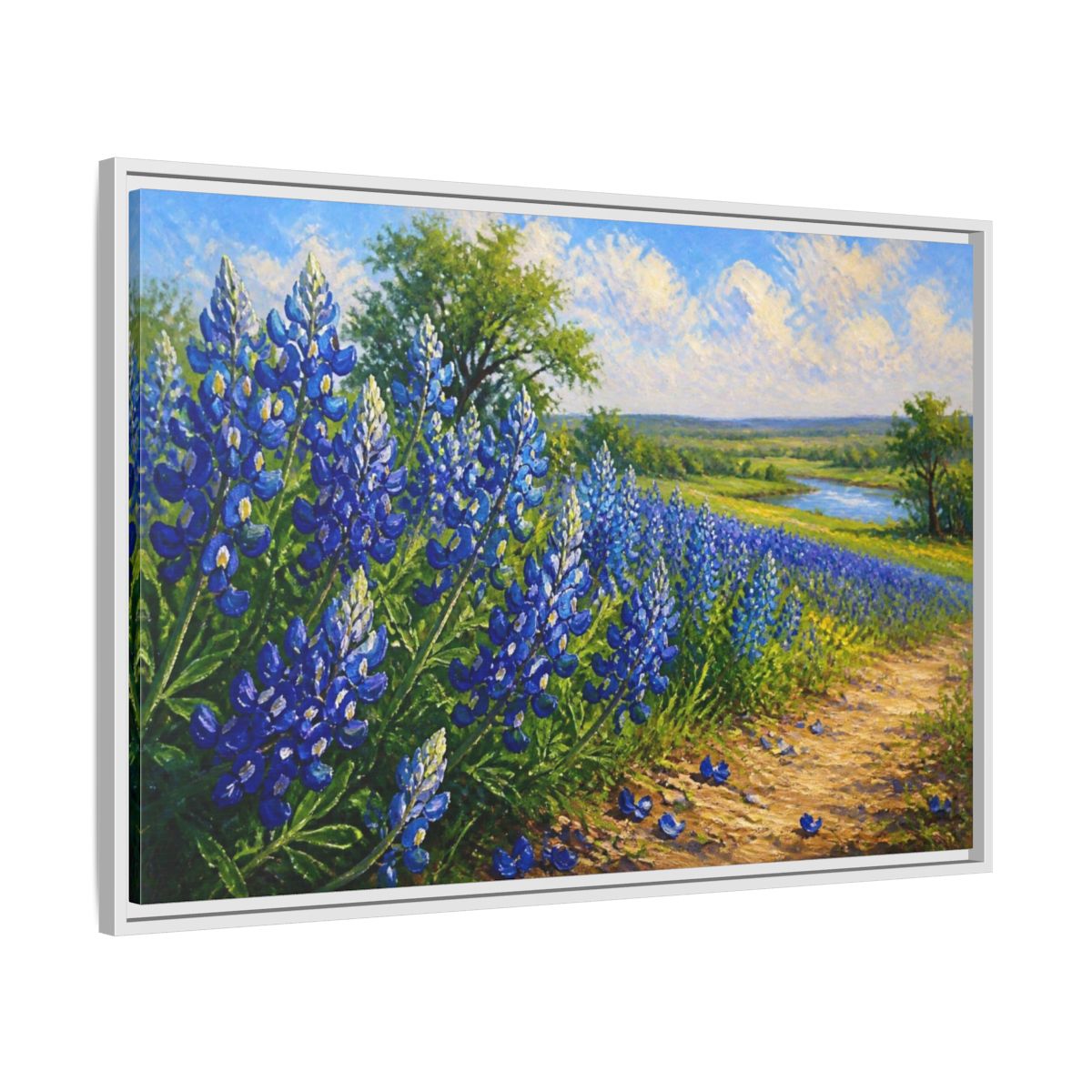 Side Mockup 9. Bluebonnet Flower Field shown as framed canvas print