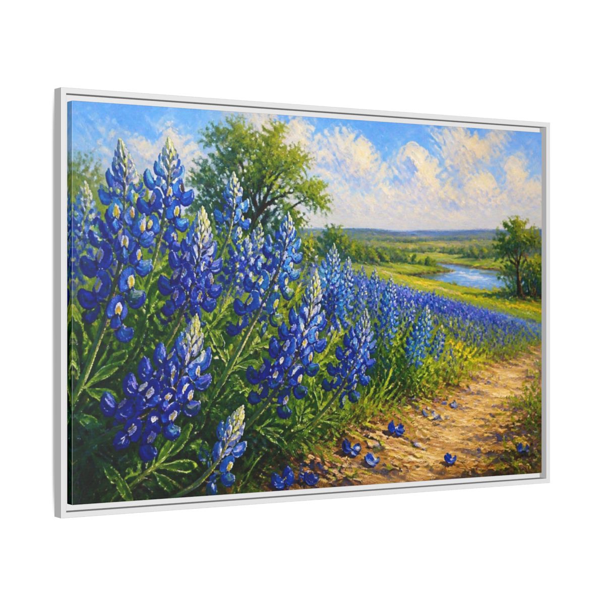Side Mockup 7. Bluebonnet Flower Field shown as framed canvas print