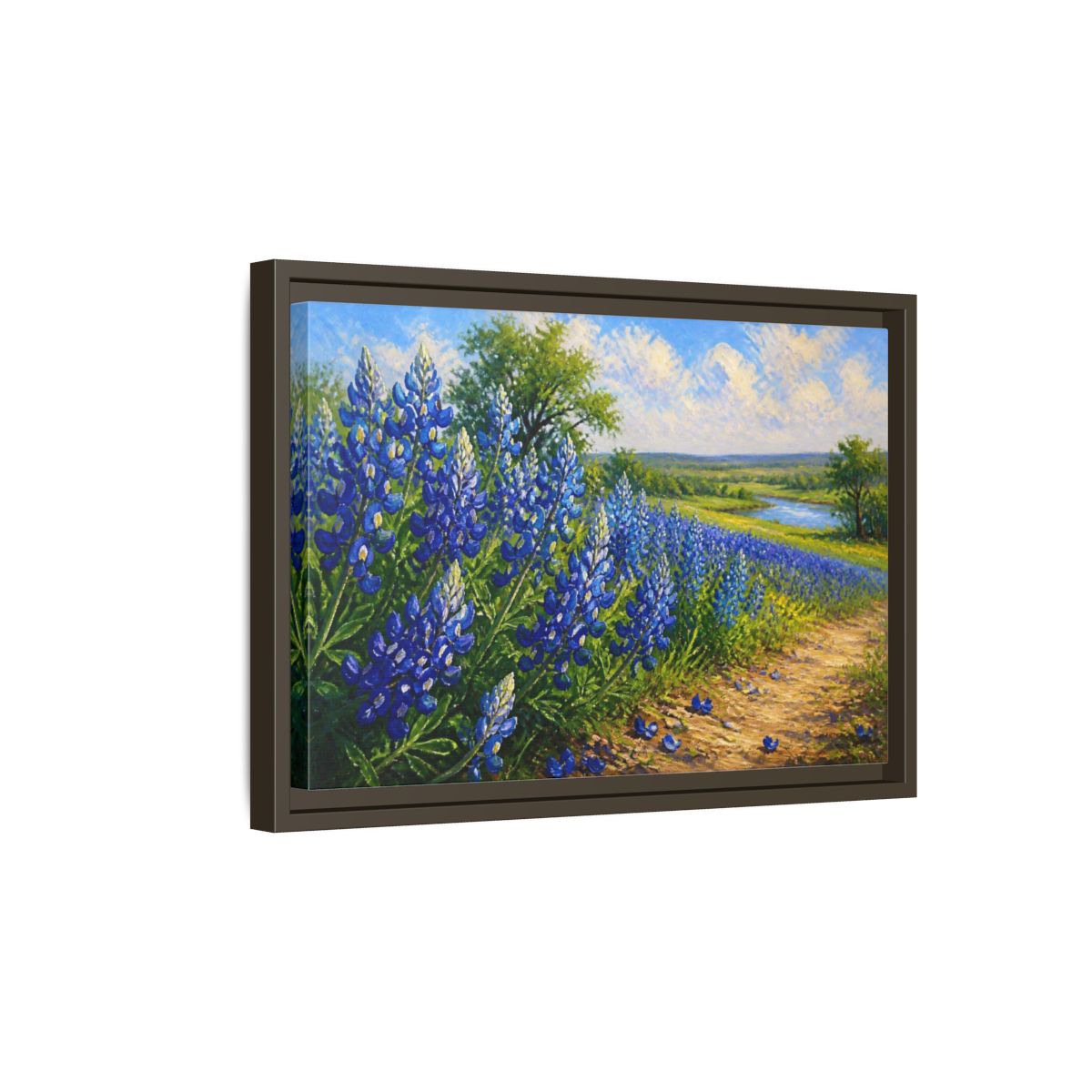 Side Mockup 5. Bluebonnet Flower Field shown as framed canvas print