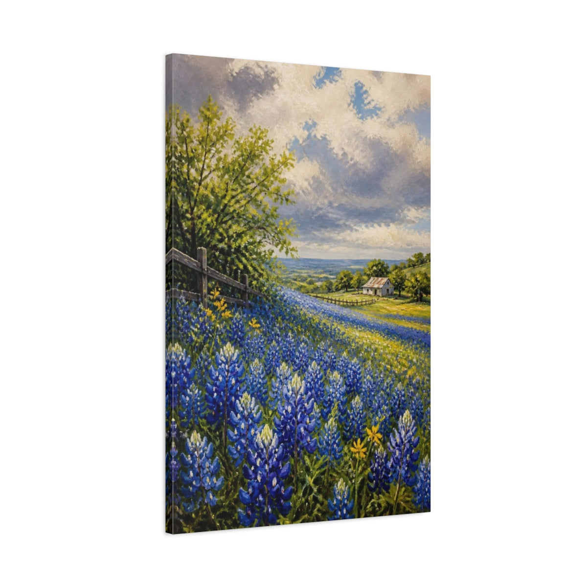 Main Mockup. Bluebonnet Flower Meadow shown as canvas print