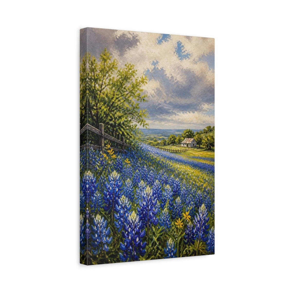 Side Mockup 4. Bluebonnet Flower Meadow shown as canvas print