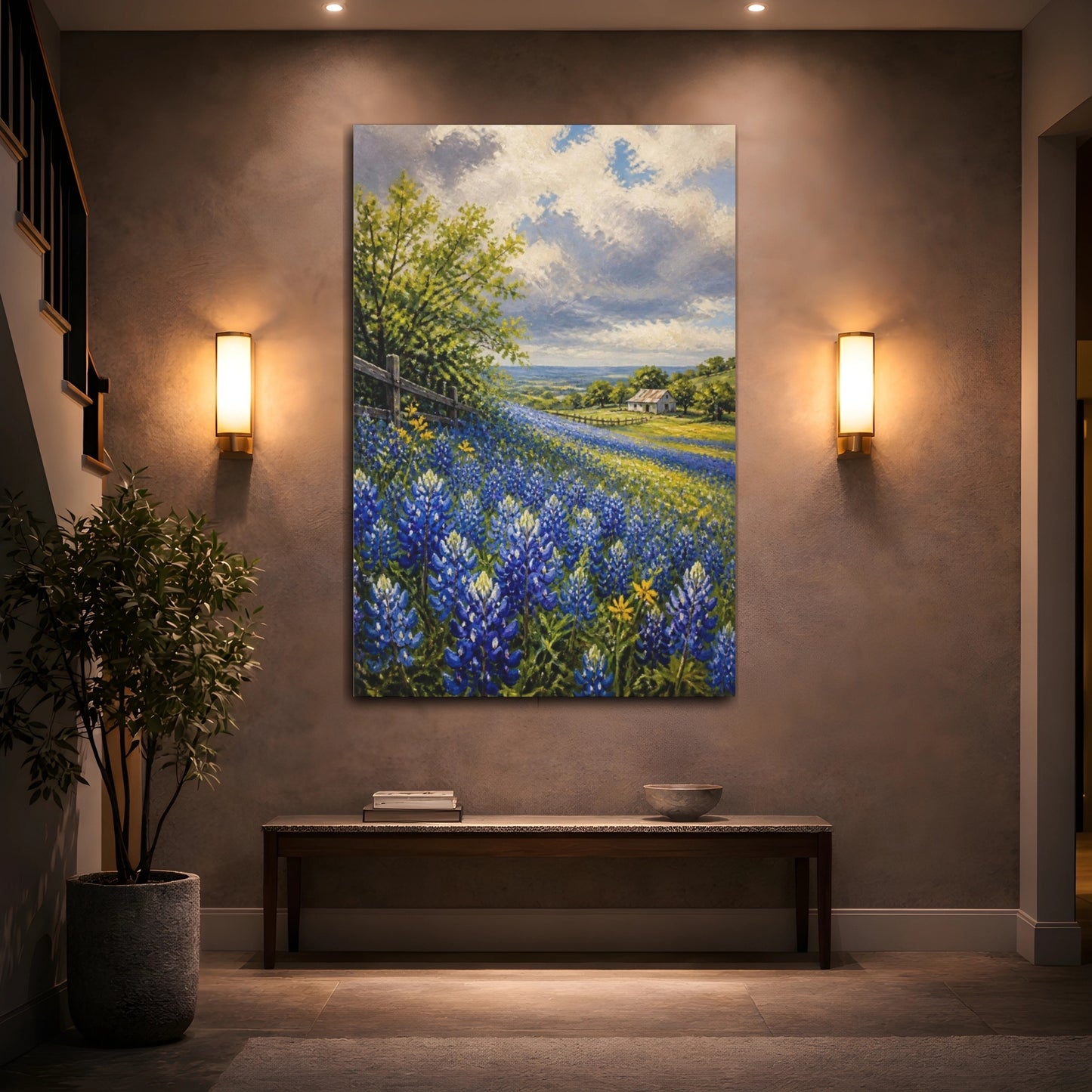 Mockup 2. Bluebonnet Flower Meadow shown as canvas print