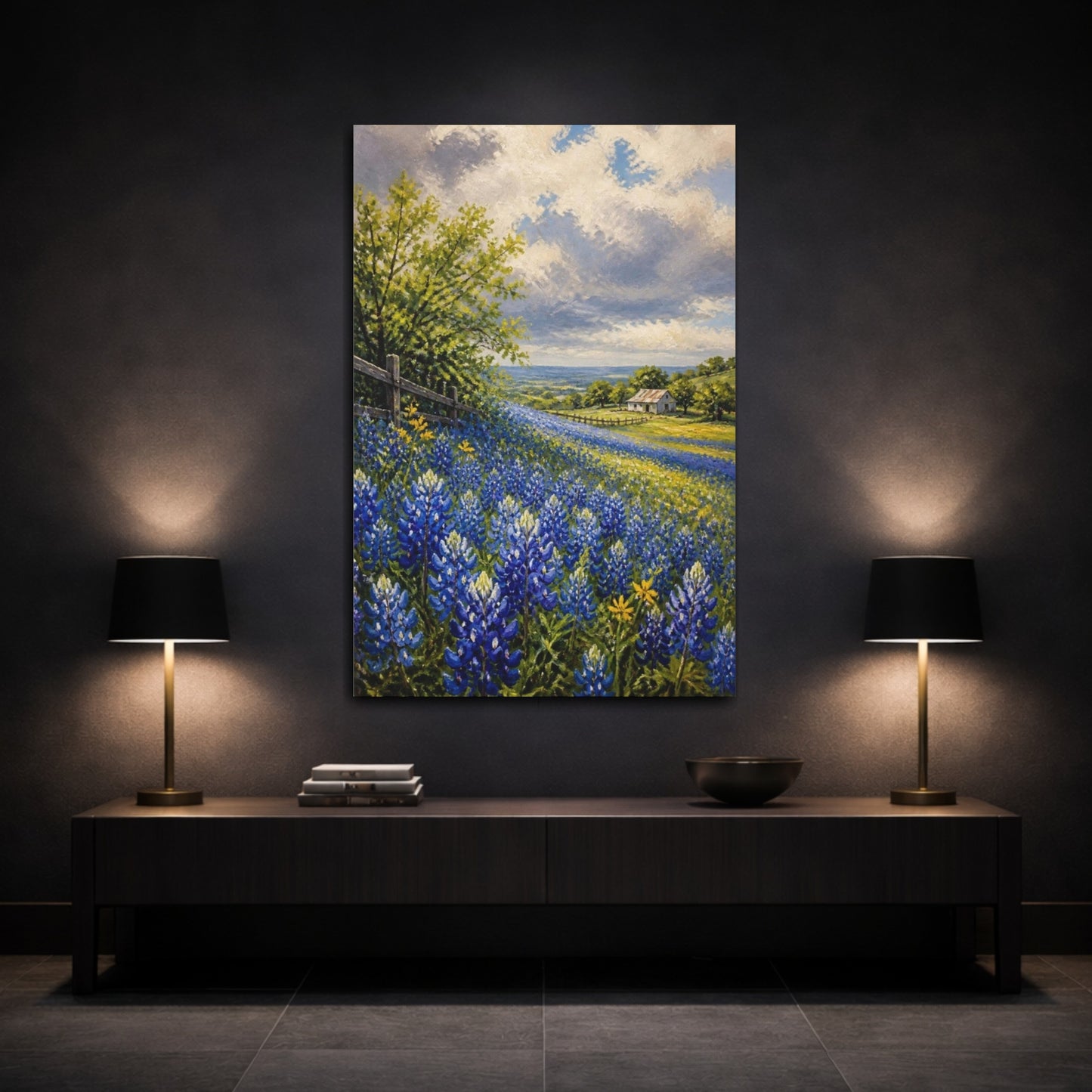 Mockup 3. Bluebonnet Flower Meadow shown as canvas print