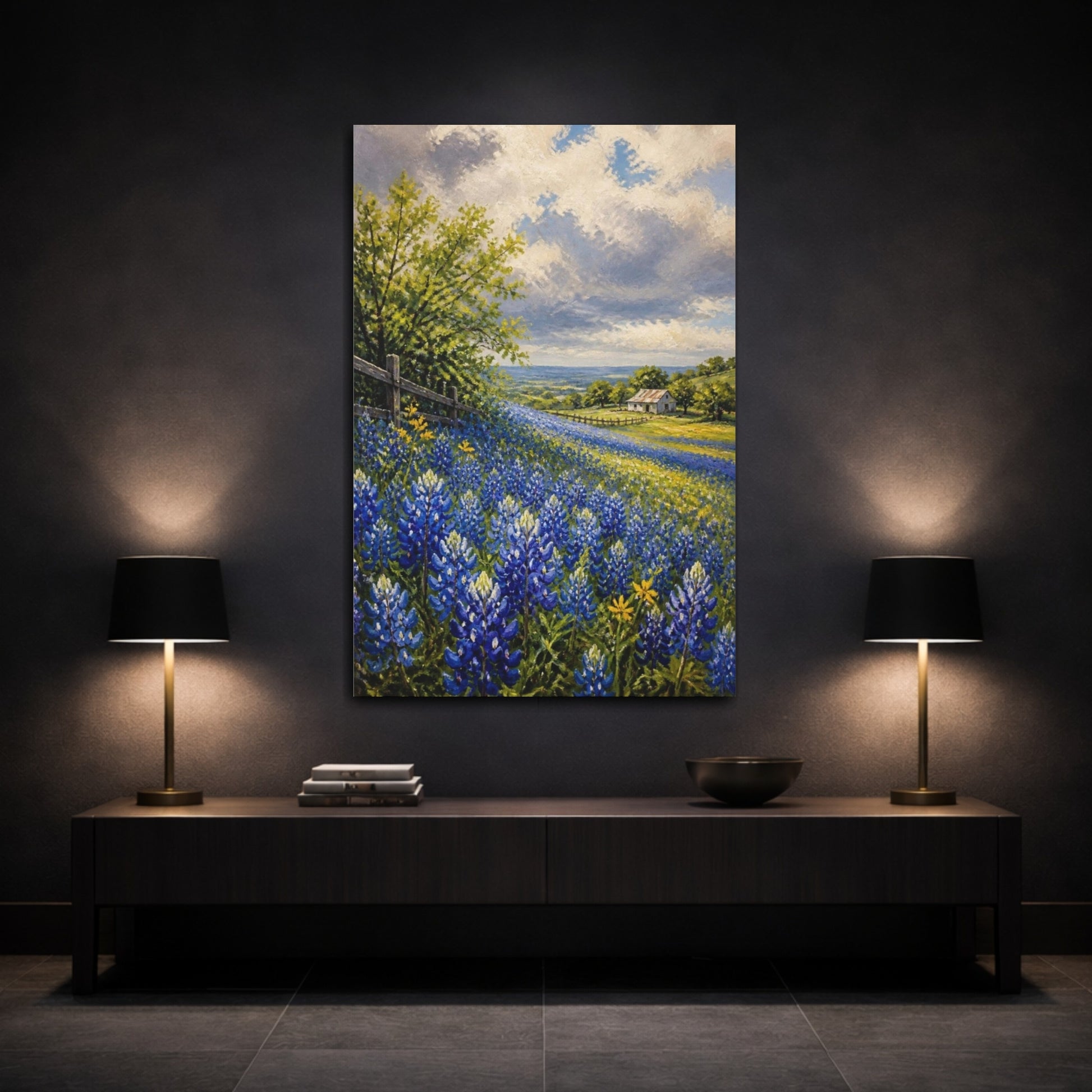 Mockup 3. Bluebonnet Flower Meadow shown as canvas print