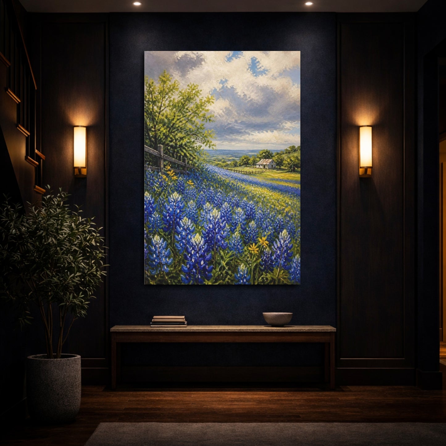 Mockup 4. Bluebonnet Flower Meadow shown as canvas print