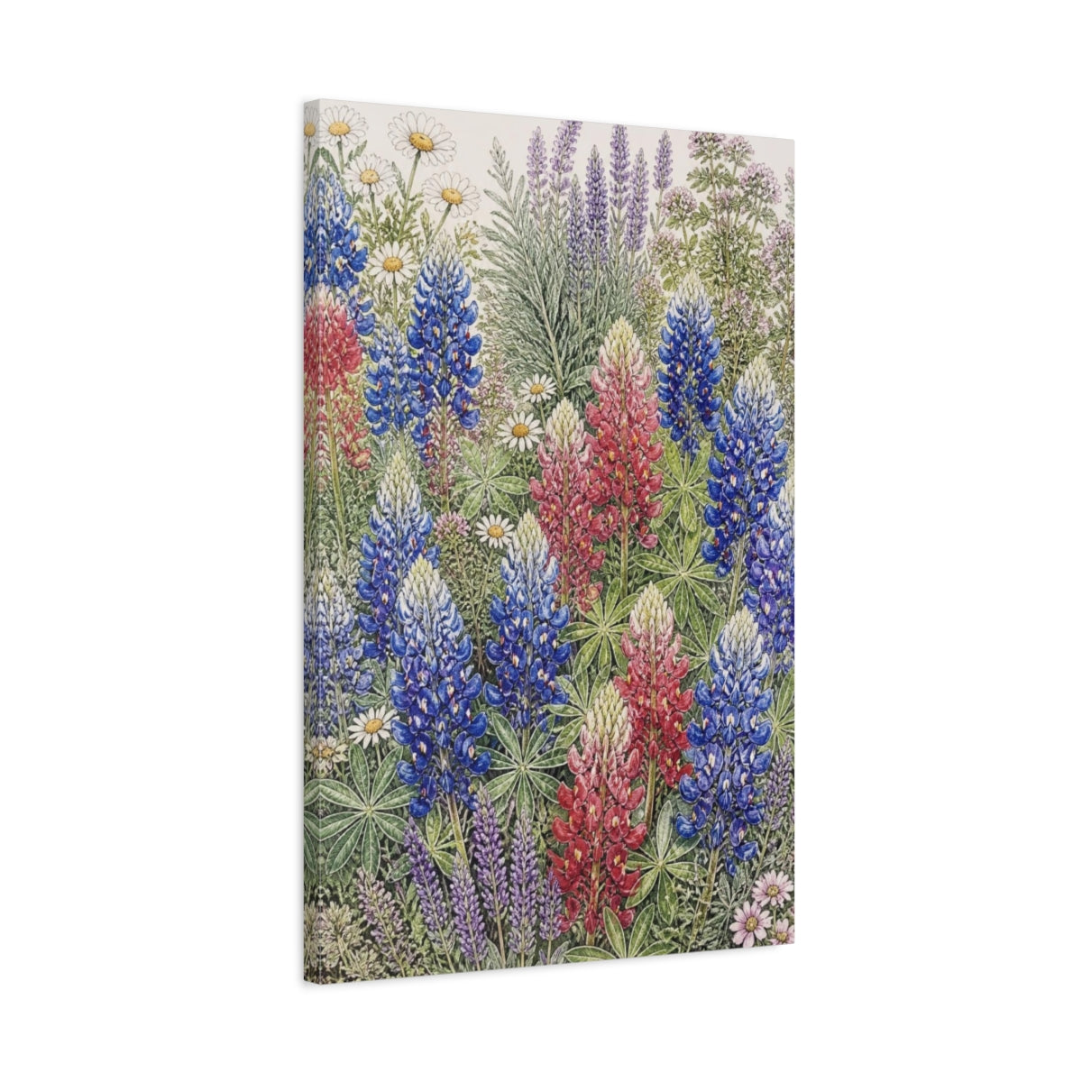Side Mockup 2. Bluebonnet Flowers Illustration shown as canvas print