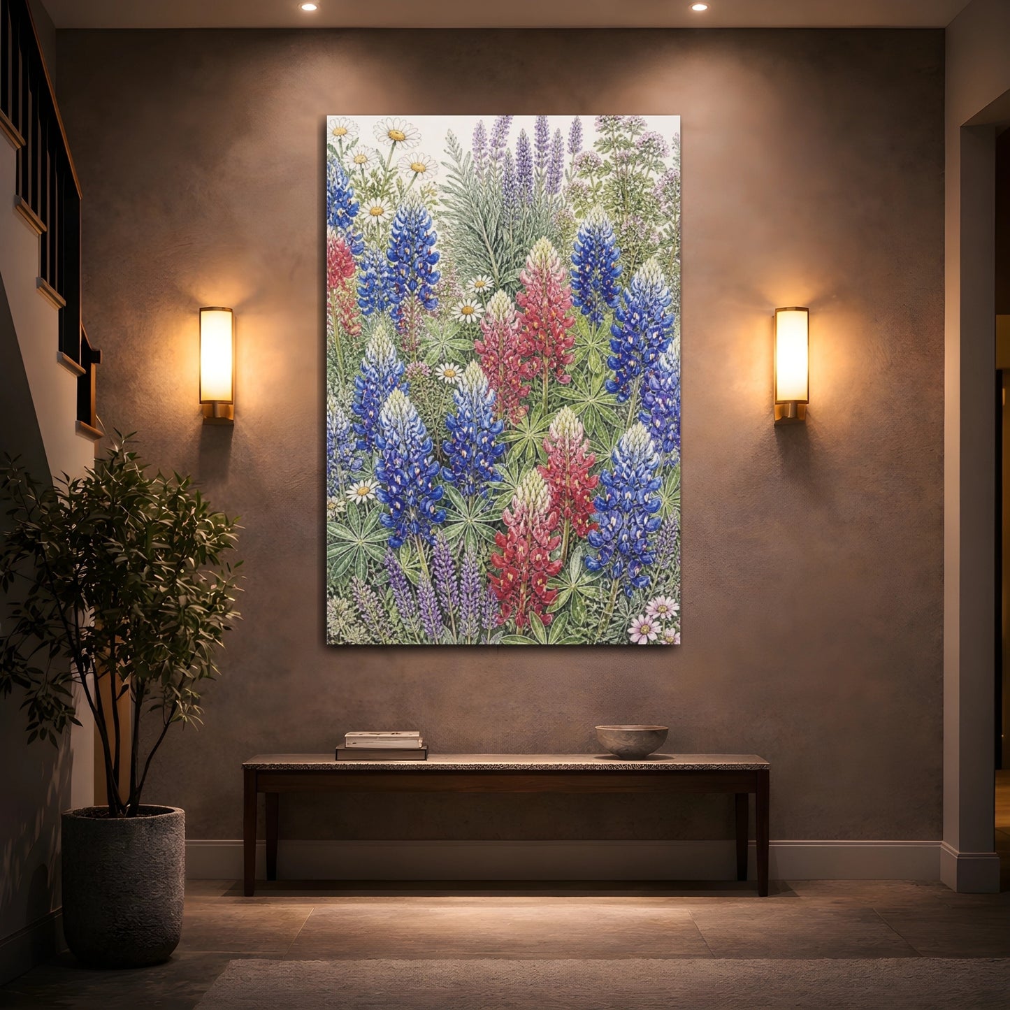 Mockup 2. Bluebonnet Flowers Illustration shown as canvas print