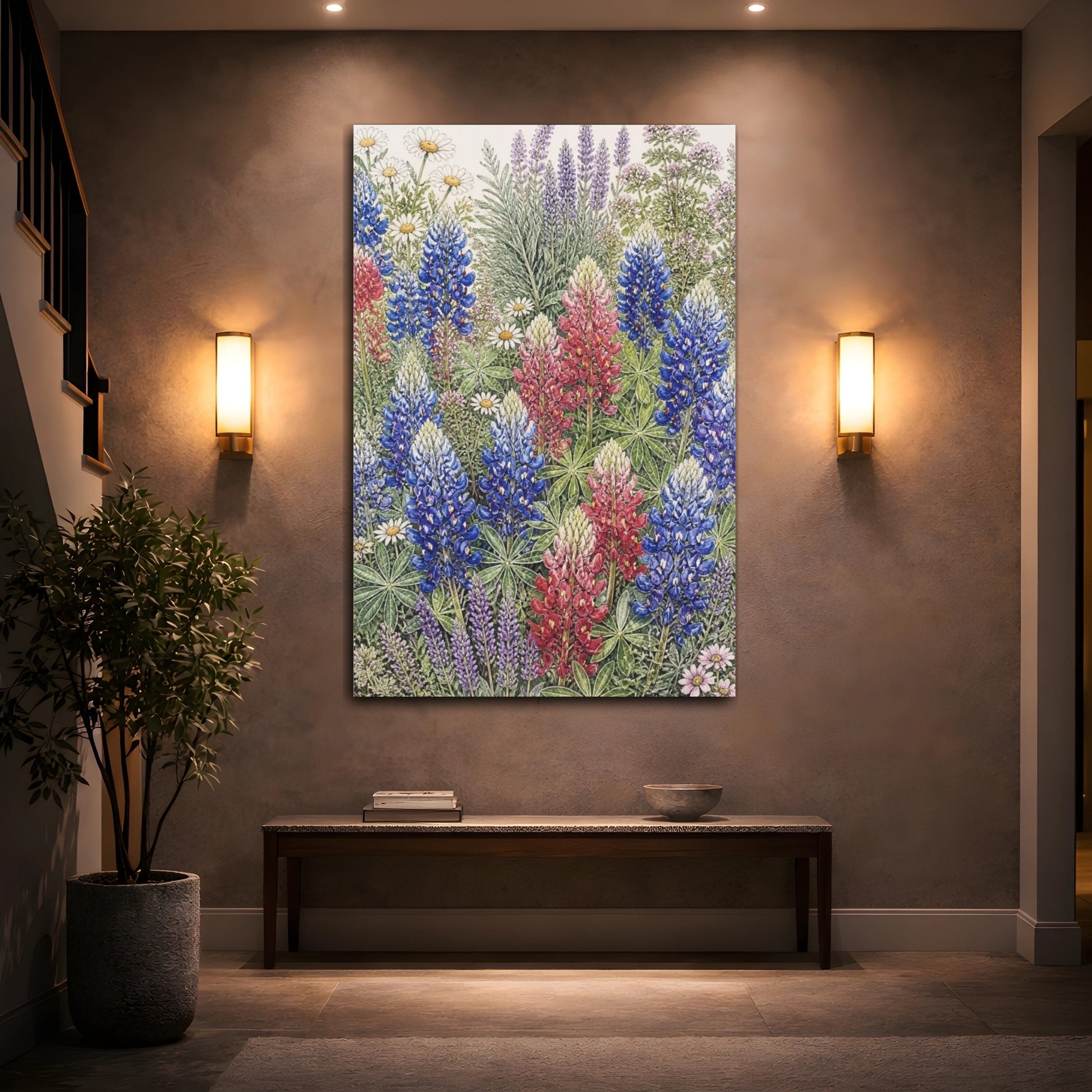 Mockup 2. Bluebonnet Flowers Illustration shown as canvas print