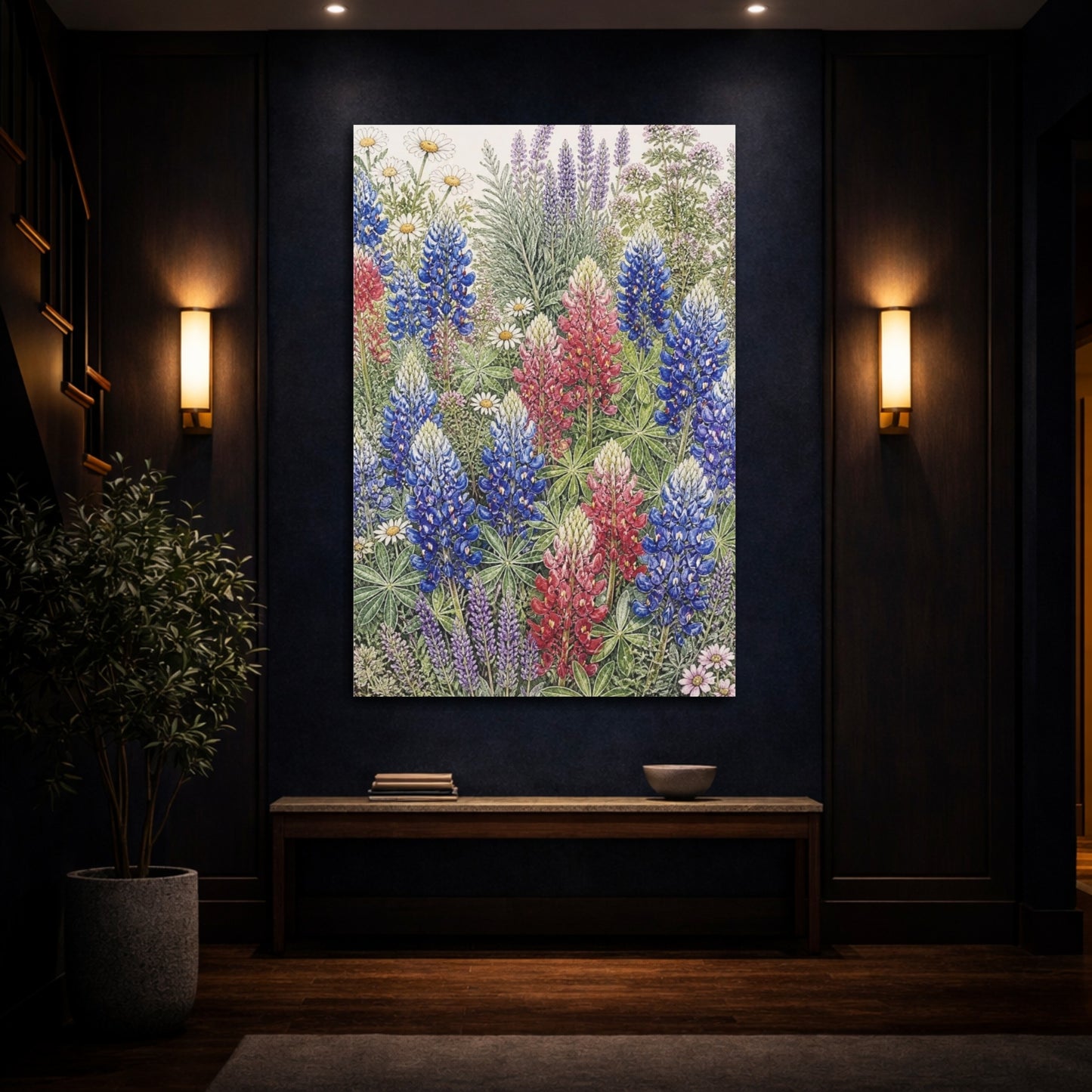 Mockup 4. Bluebonnet Flowers Illustration shown as canvas print