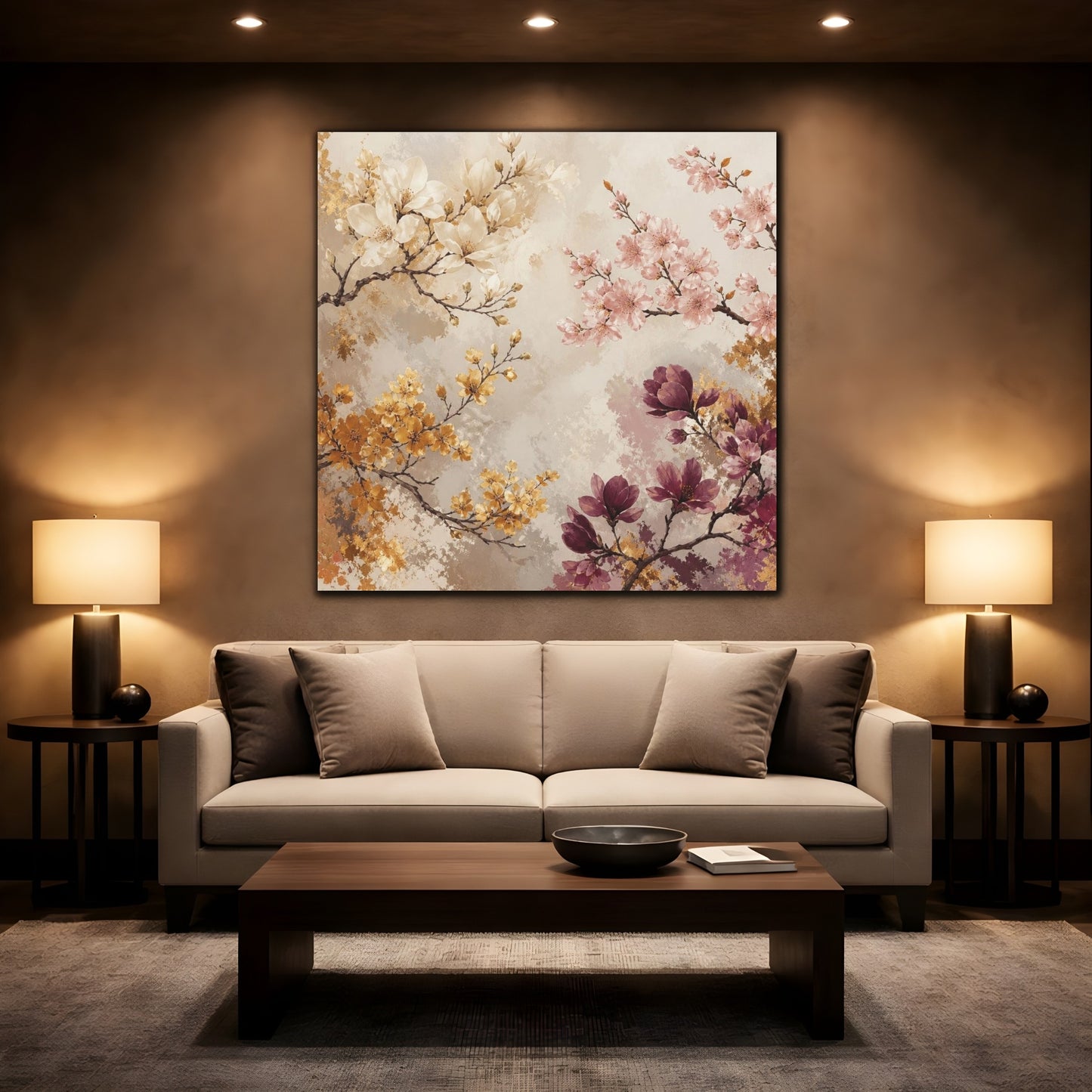 Mockup 2. Blush & Gold Floral Branches shown as canvas print