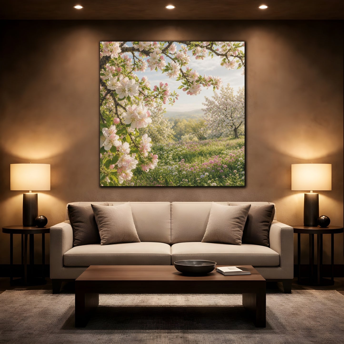 Mockup 2. Blush Apple Blossom Meadow shown as canvas print