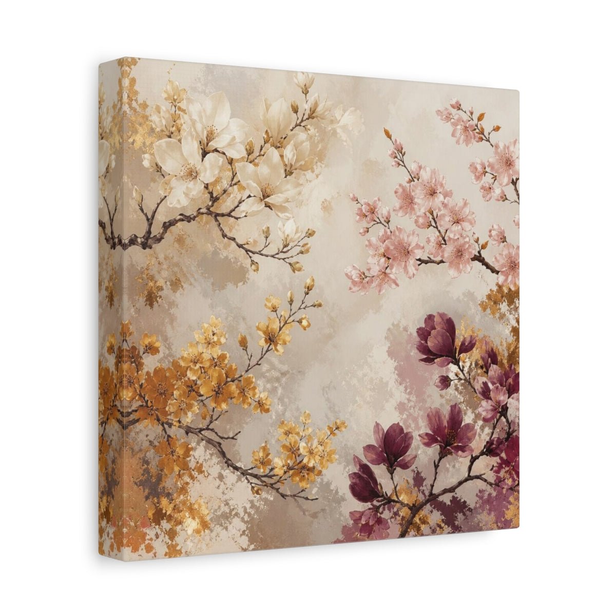 Blush & Gold Floral Branches Canvas Print – Living Room, Above Sofa, Cream - YesArtYes
