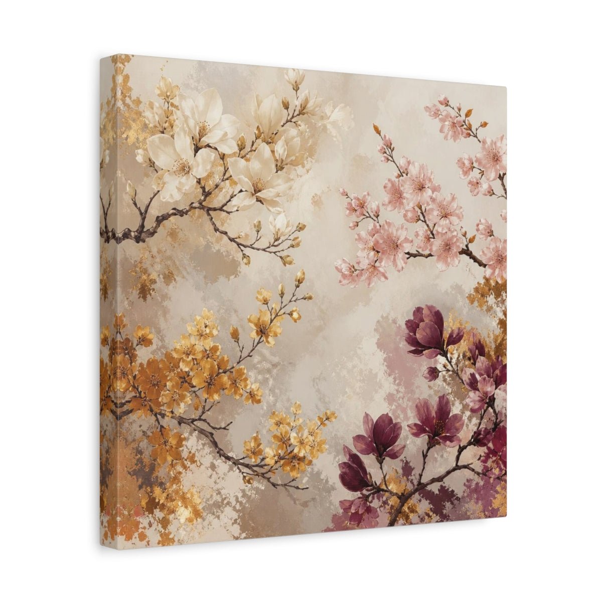 Blush & Gold Floral Branches Canvas Print – Living Room, Above Sofa, Cream - YesArtYes