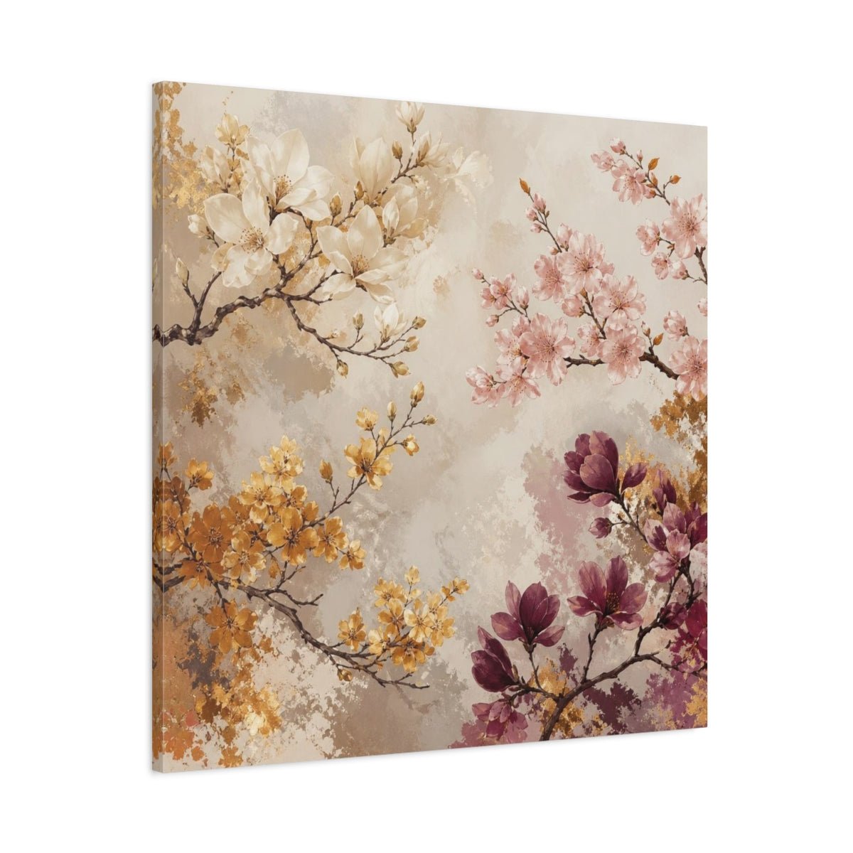 Blush & Gold Floral Branches Canvas Print – Living Room, Above Sofa, Cream - YesArtYes