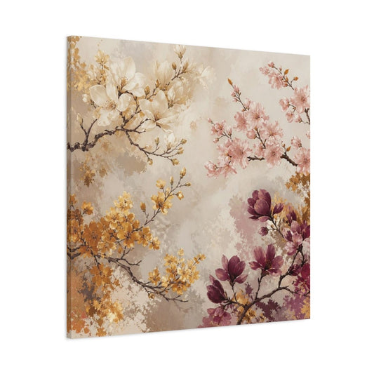 Blush & Gold Floral Branches Canvas Print – Living Room, Above Sofa, Cream - YesArtYes