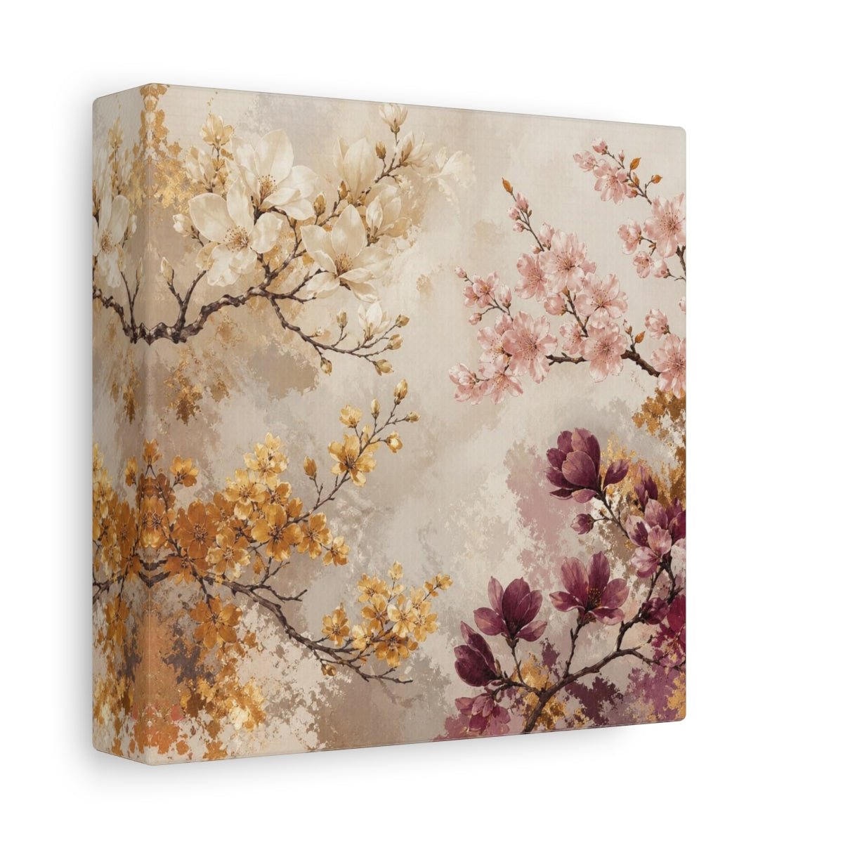 Blush & Gold Floral Branches Canvas Print – Living Room, Above Sofa, Cream - YesArtYes