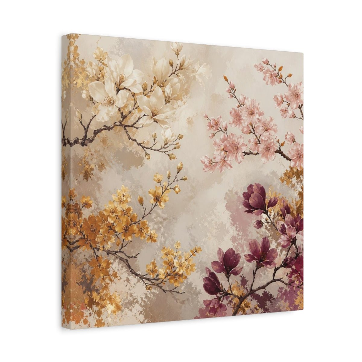 Blush & Gold Floral Branches Canvas Print – Living Room, Above Sofa, Cream - YesArtYes