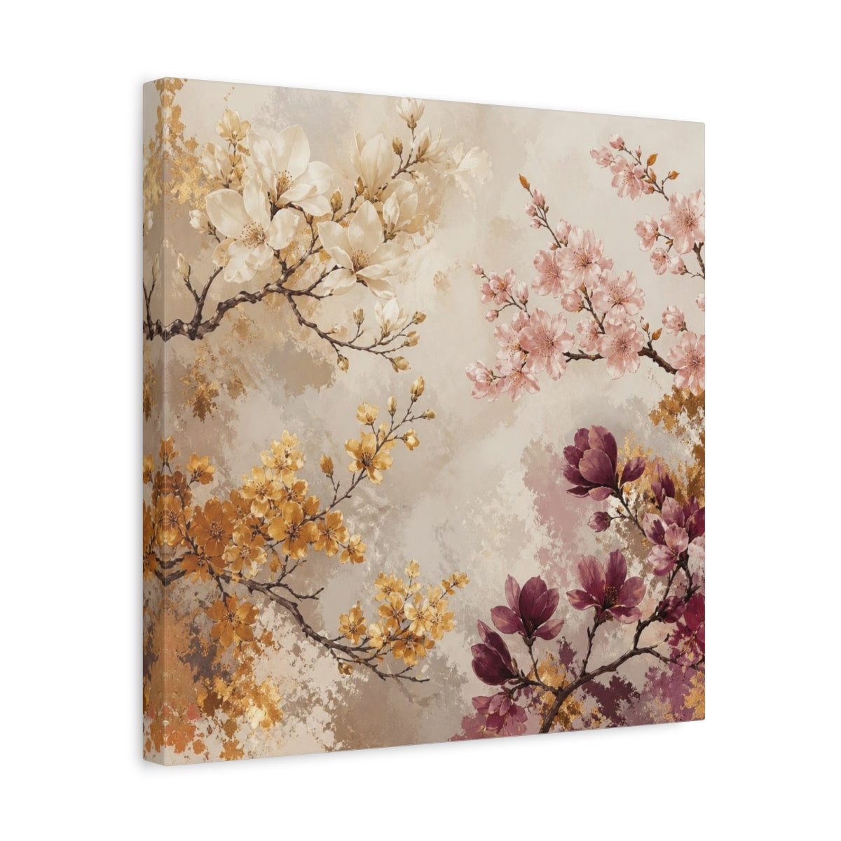 Side Mockup 6. Blush & Gold Floral Branches shown as canvas print