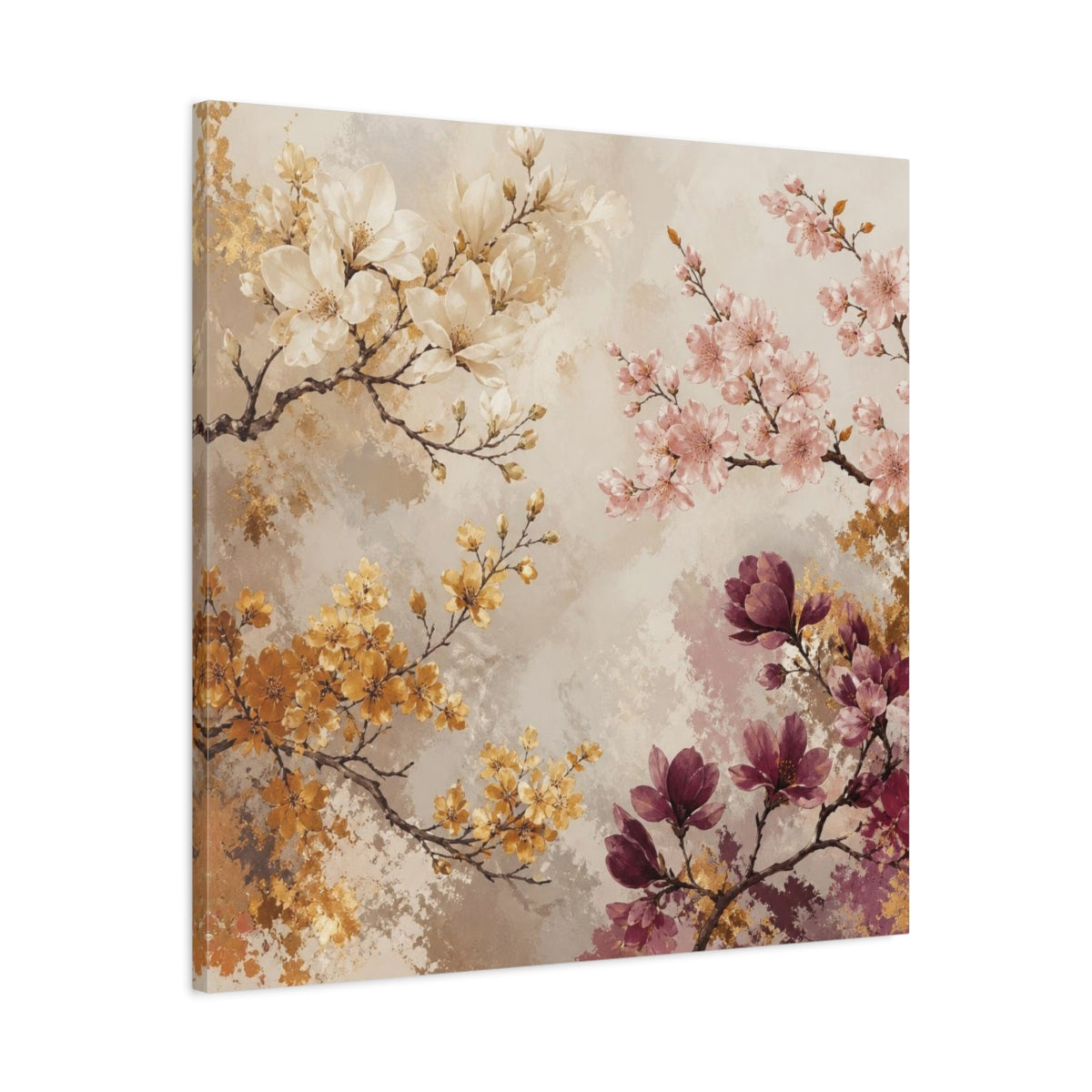 Side Mockup 3. Blush & Gold Floral Branches shown as canvas print