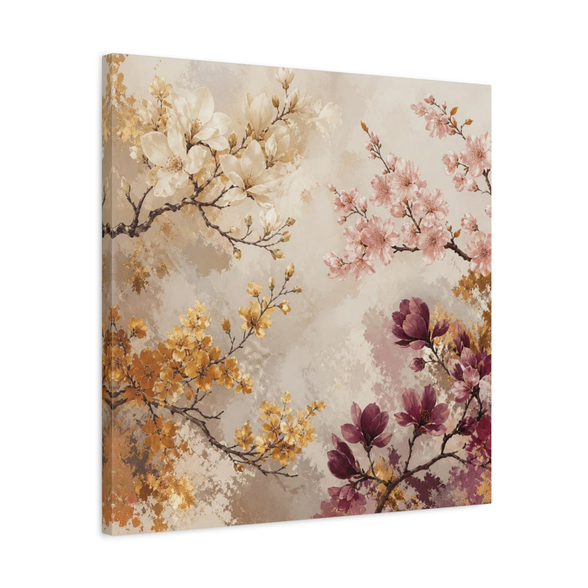 Side Mockup 4. Blush & Gold Floral Branches shown as canvas print