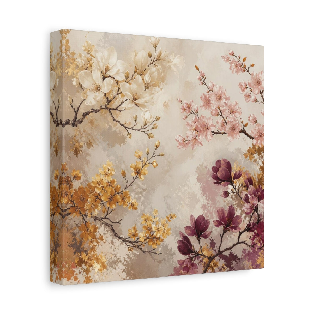 Side Mockup 9. Blush & Gold Floral Branches shown as canvas print