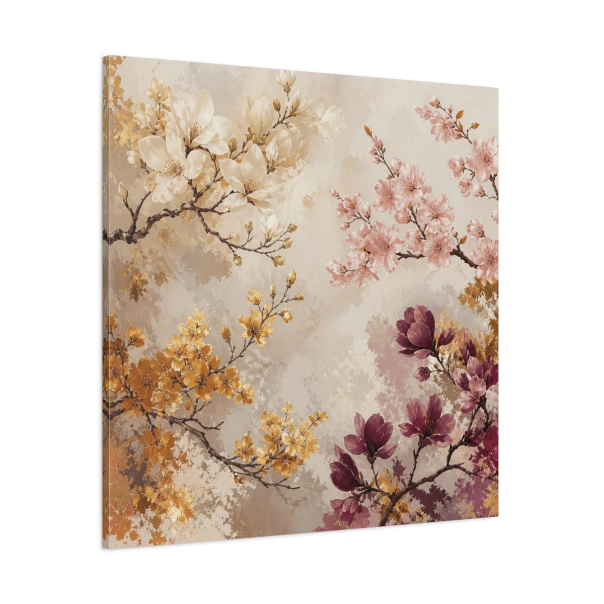 Side Mockup 1. Blush & Gold Floral Branches shown as canvas print