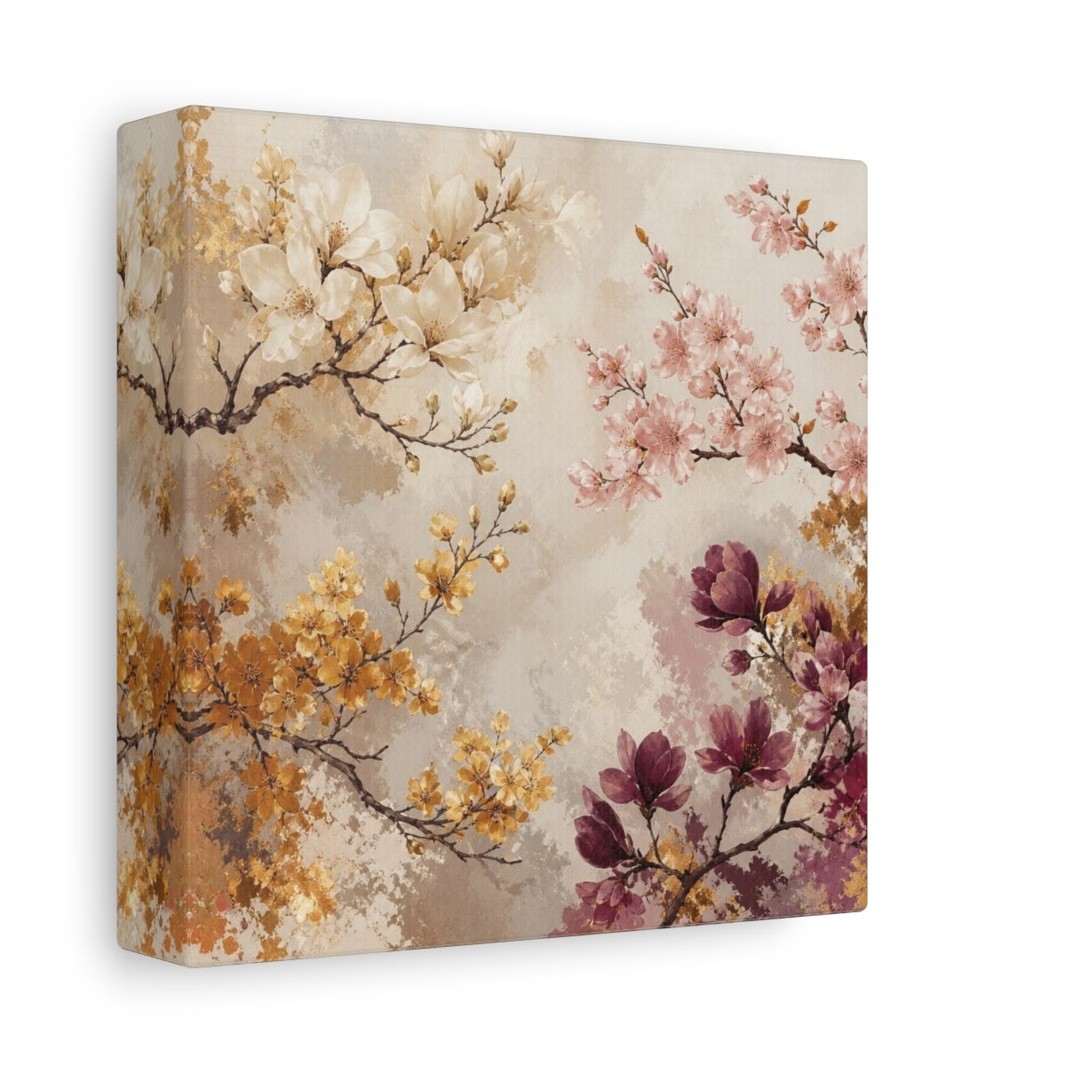 Side Mockup 2. Blush & Gold Floral Branches shown as canvas print