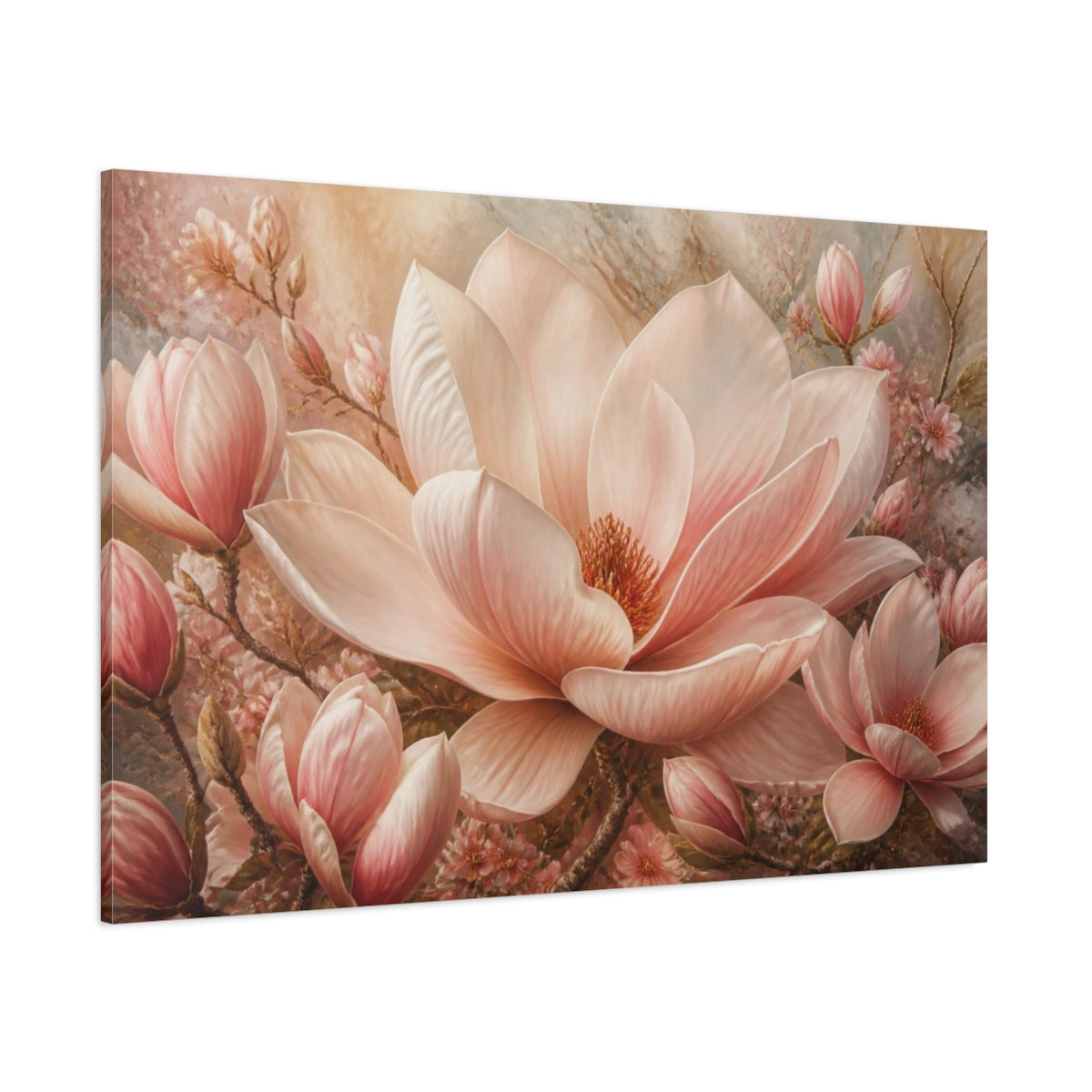 Side Mockup 1. Blush Magnolia Floral shown as canvas print