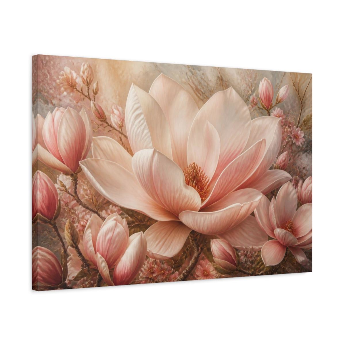Side Mockup 2. Blush Magnolia Floral shown as canvas print