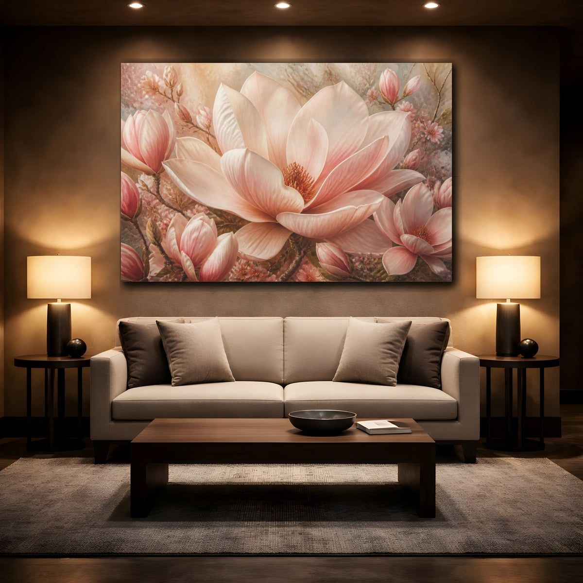 Mockup 2. Blush Magnolia Floral shown as canvas print