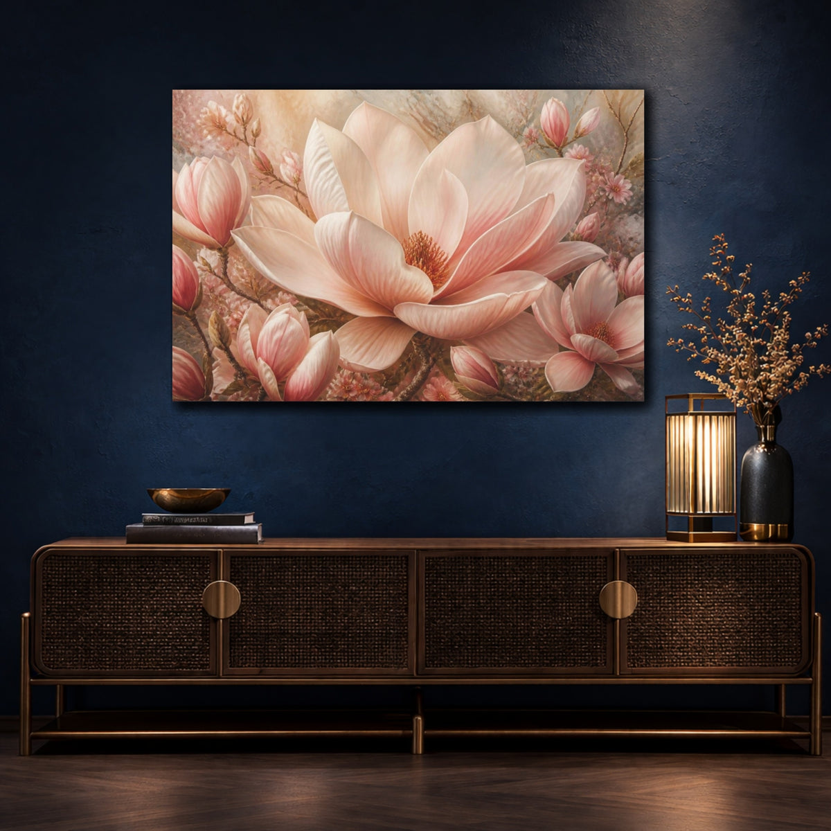 Mockup 4. Blush Magnolia Floral shown as canvas print