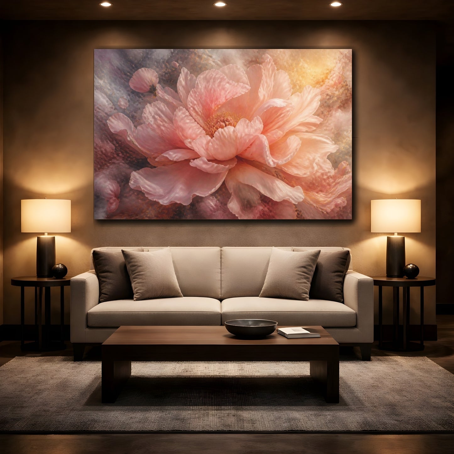 Mockup 2. Blush Peony Flower shown as canvas print