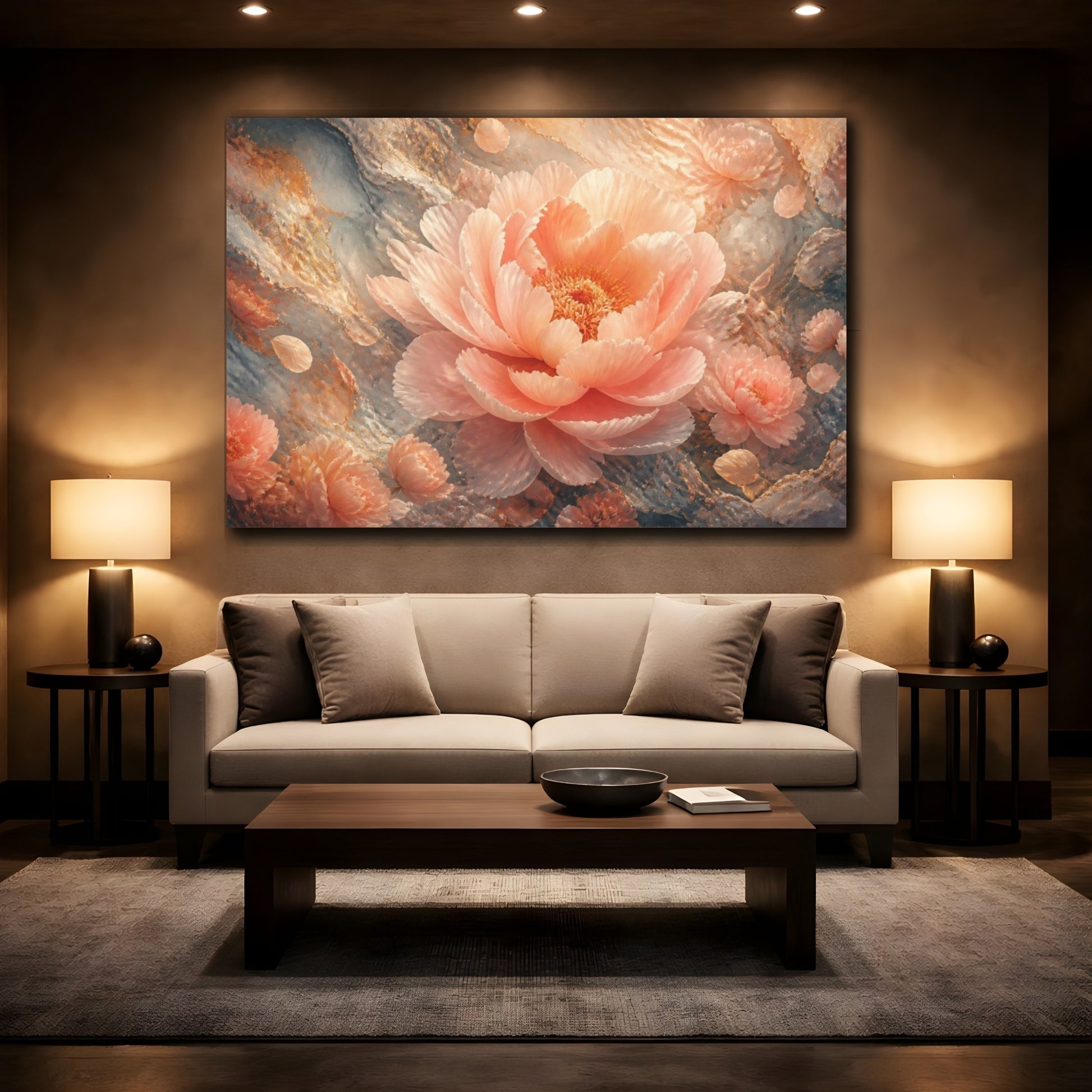 Mockup 2. Blush Peony Flower shown as canvas print