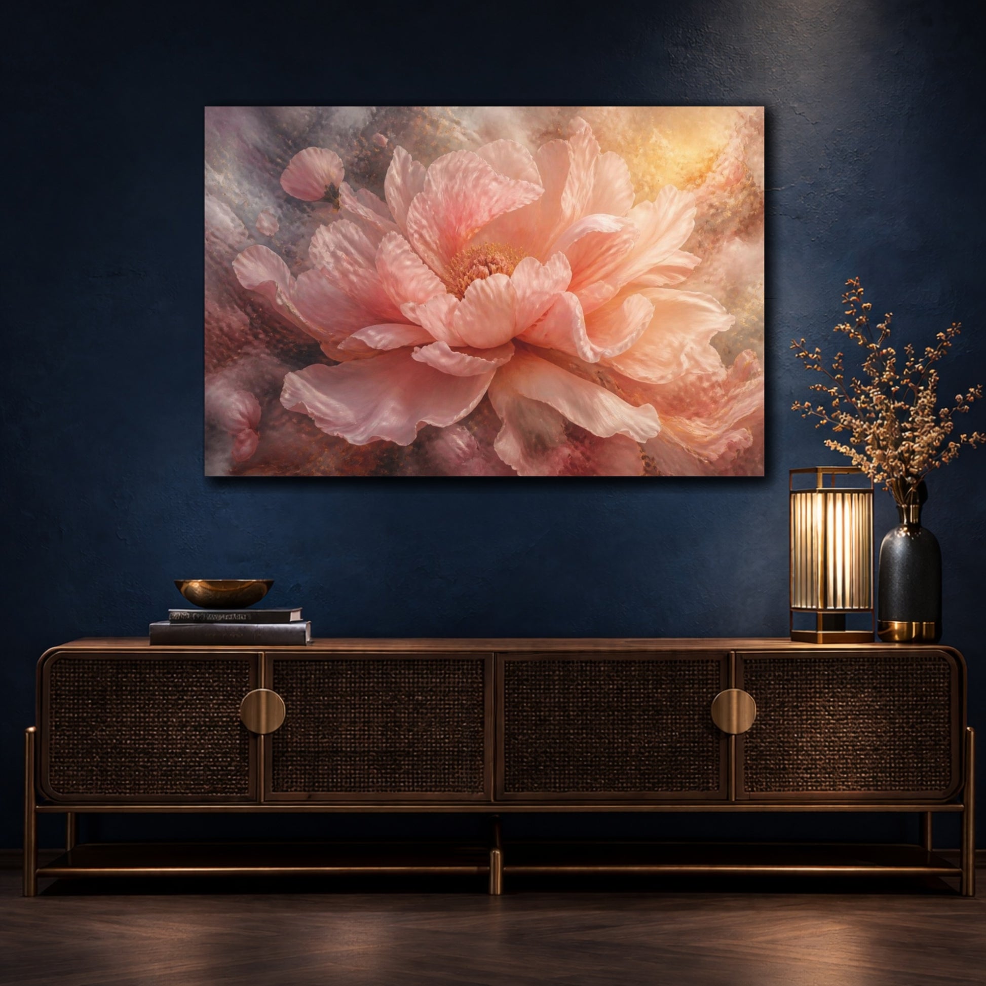 Mockup 4. Blush Peony Flower shown as canvas print