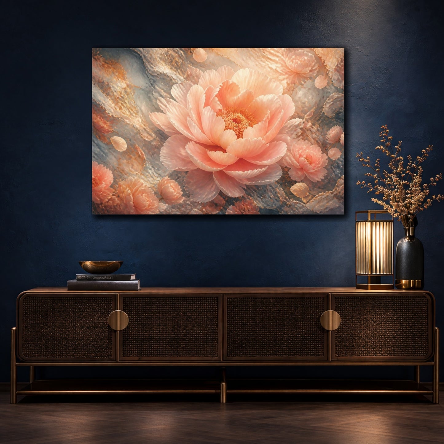 Mockup 4. Blush Peony Flower shown as canvas print