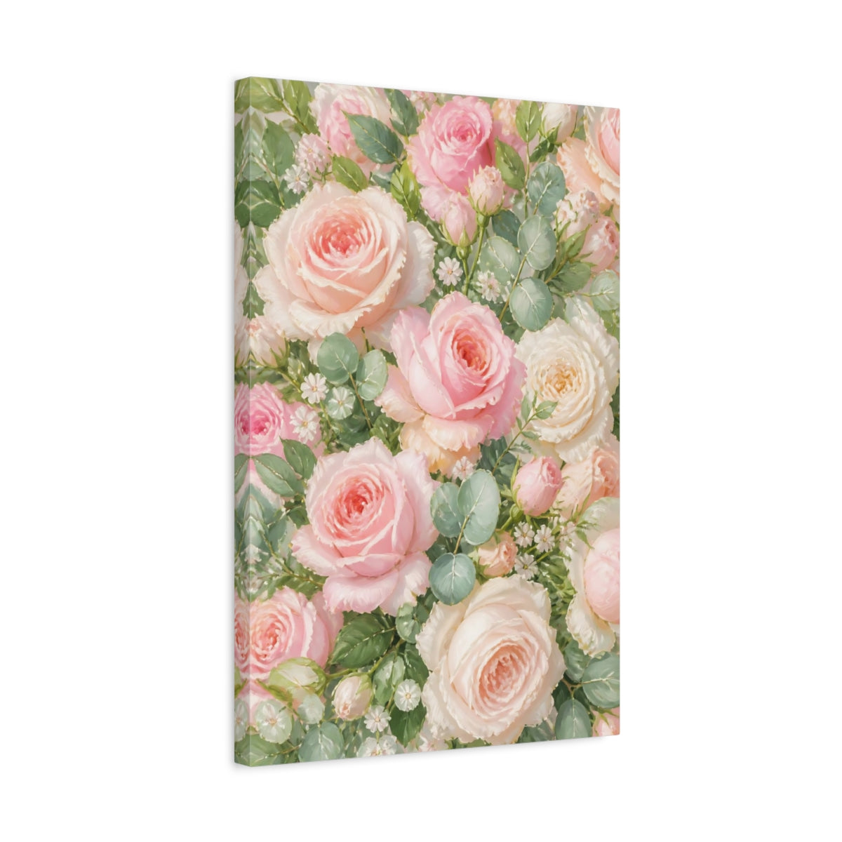 Side Mockup 3. Blush Rose Flowers shown as canvas print
