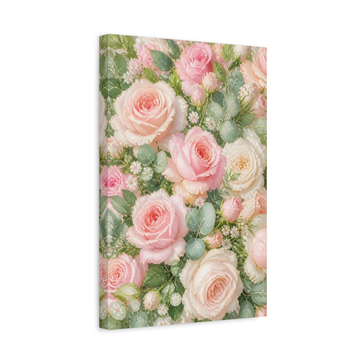 Side Mockup 4. Blush Rose Flowers shown as canvas print