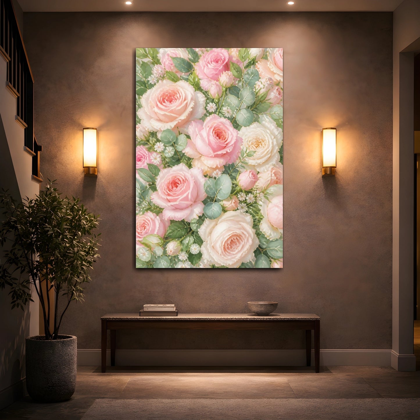 Mockup 2. Blush Rose Flowers shown as canvas print