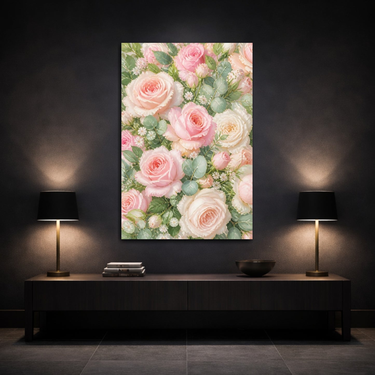 Mockup 3. Blush Rose Flowers shown as canvas print