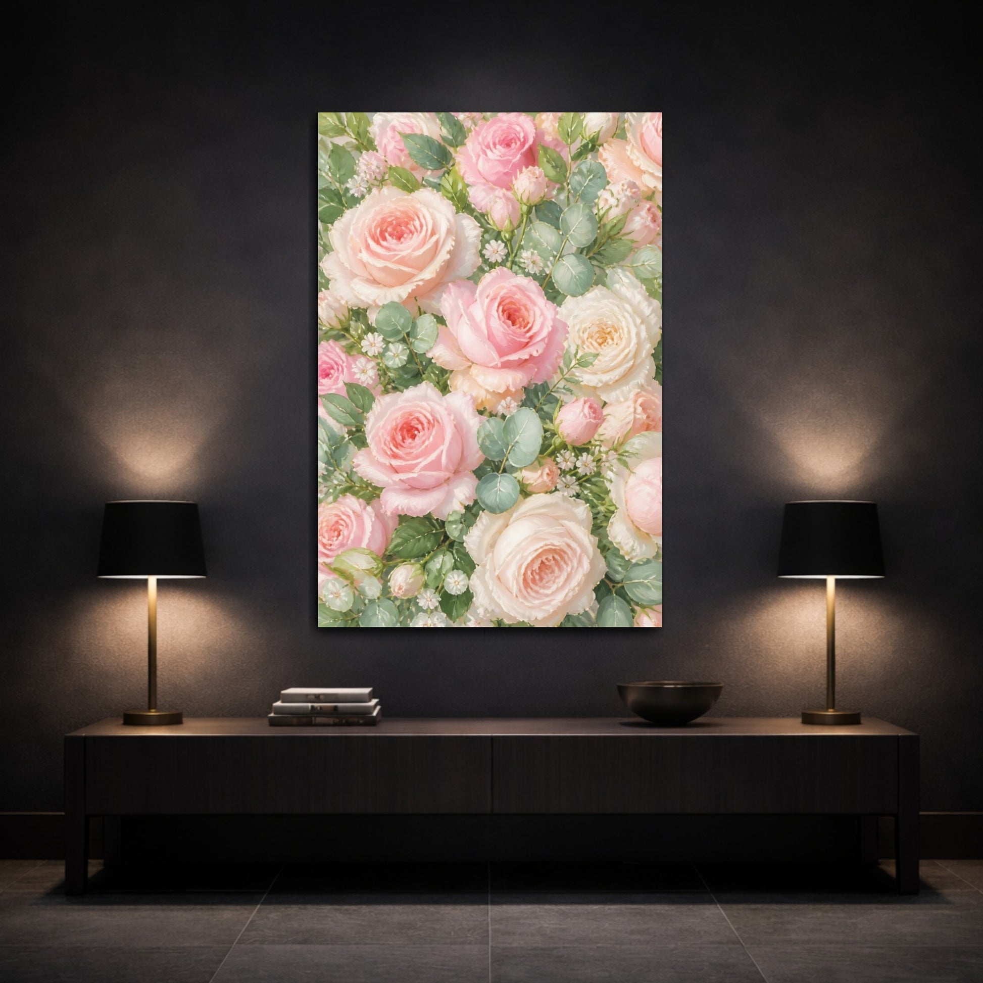 Mockup 3. Blush Rose Flowers shown as canvas print