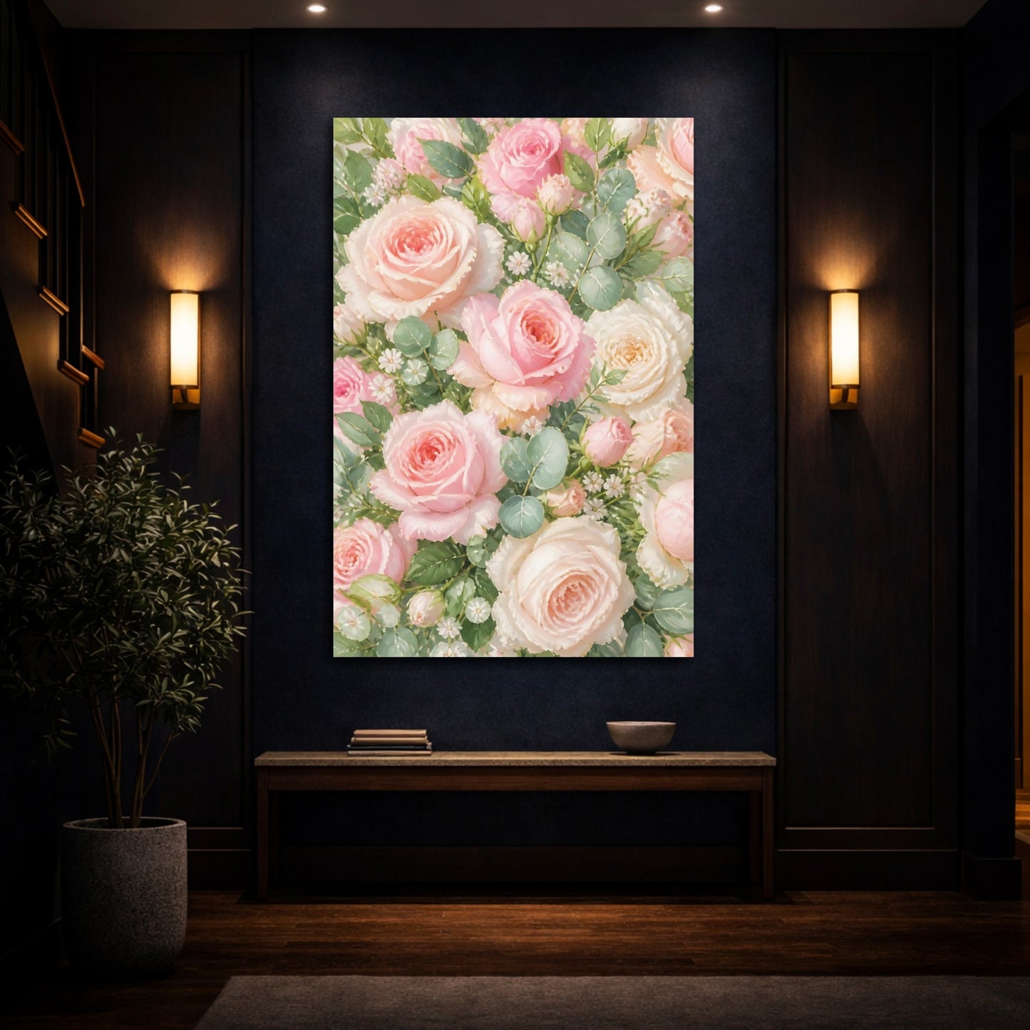Mockup 4. Blush Rose Flowers shown as canvas print