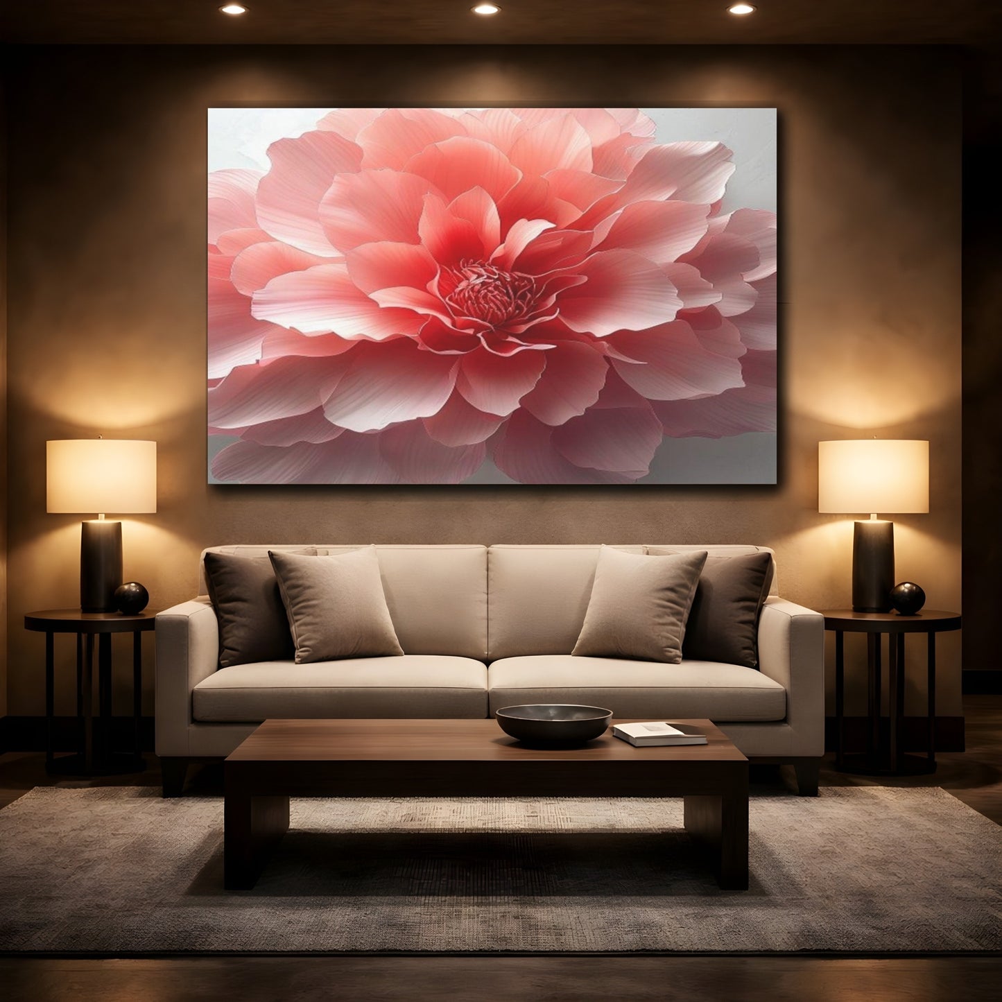 Mockup 2. Blushing Peony Blossom shown as canvas print